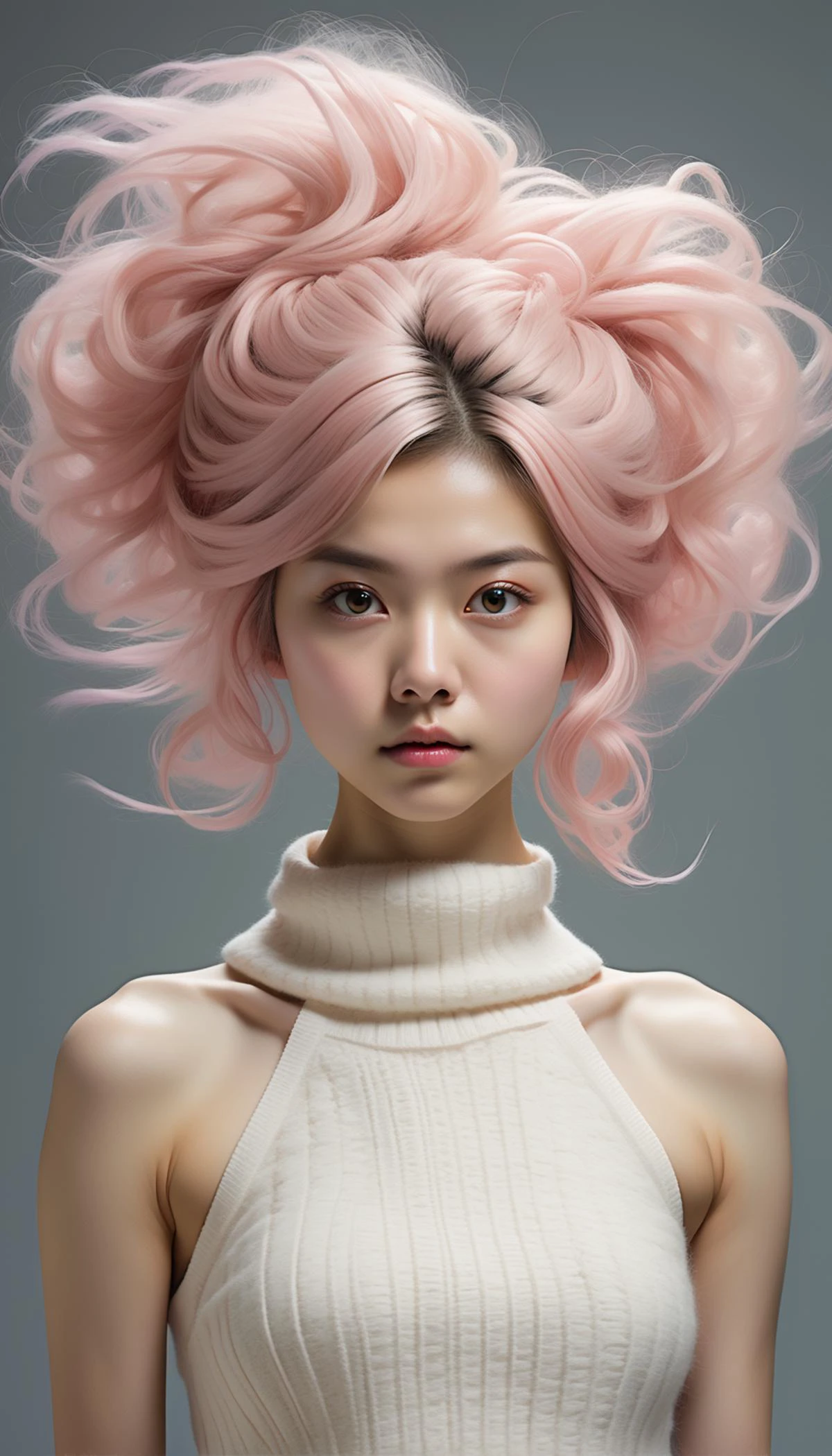 1 anima japanese woman, workout clothing, upper body, Angora wool, dark art by Rinko Kawauchi
