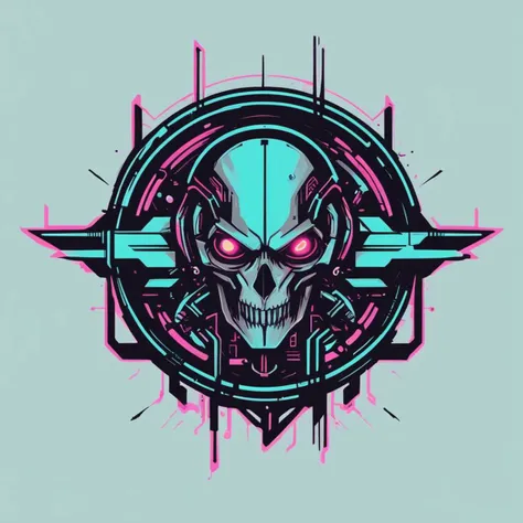 Cyberpunk Fantasy logo of a {nightmare, (exposed mechanical parts), hacker for dystopian future, neon aesthetics}