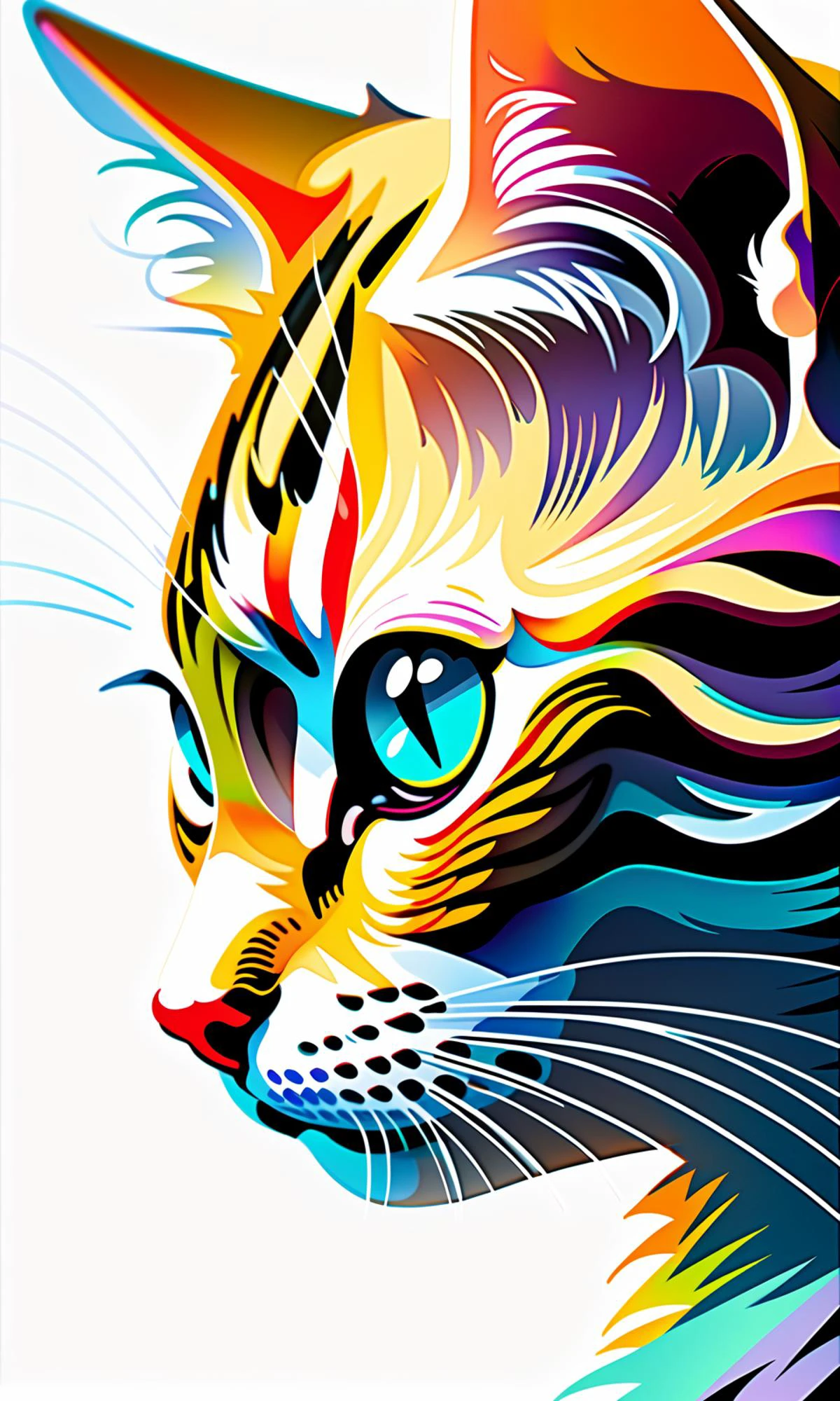 1 cat female, leaning forward, closeup, whimsical, gradient , art by Silvia Pelissero , flat light