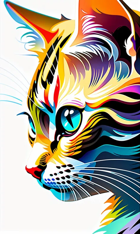 1  cat female, leaning forward, closeup, whimsical, gradient , art by Silvia Pelissero , flat light