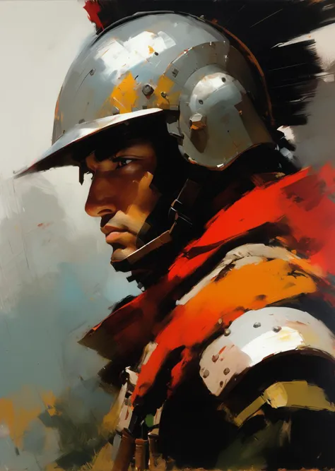 1 warrior,  detailed face
detailed, gradient shadow, (best quality)
sci-fi
art by Adrian Ghenie