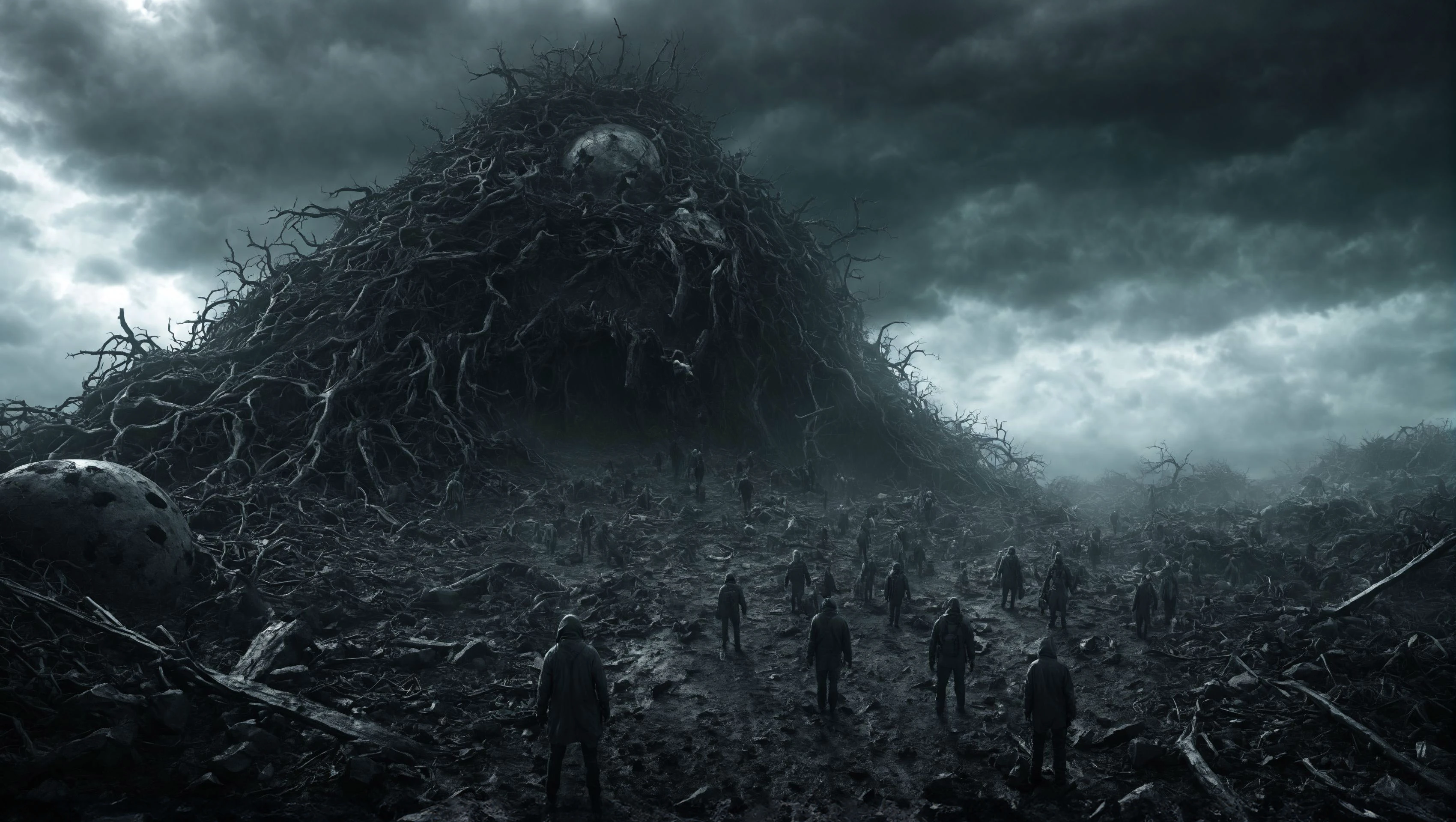 Imagine a world devastated by an apocalyptic event where extreme weather, such as petrifying hailstorms ,hurricane-force winds ,suffocating smog clouds ,freezing fog banks , ravages the land. In this nightmarish reality, survivors must negotiate with elemental entities . As they struggle to endure the relentless meteorological chaos, they will encounter secret underground societies , while making interdimensional negotiations . Explore the emotions of desperation, adaptability, and the resilience of humanity in a world forever reshaped by catastrophic weather.
(photorealism, photorealistic, detailed faces, intricate details, 8k)
<lora:add-detail-xl:2> <lora:sdxl_offset_example_v10:1> <lora:xl_more_art-full_v1:0.5>