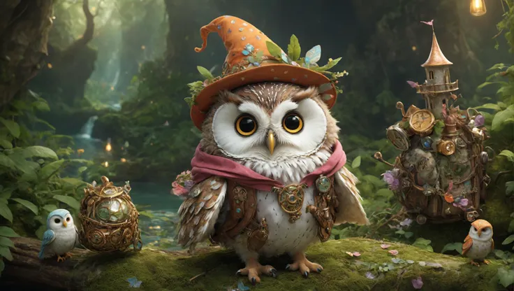 Visualize a cute animal, a whimsical owl  adorably dressed as a fantasy character. This little adventurer embarks on a journey through a fantastical world, filled with wonder and enchantment.
The cute animal is adorned in a whimsical fairy costume .
As the adventure unfolds, your imagination is the limit. Choose the setting for this adventure from a treacherous, pirate-infested island .
The cute animal's adventure could include meeting magical creatures and making new friends .
This charming journey weaves together the endearing presence of the cute animal with the grandeur of a fantasy adventure, creating a captivating and heartwarming tale that celebrates the spirit of discovery and courage in the face of the unknown
(photorealism, photorealistic, detailed faces, intricate details, 8k)
<lora:add-detail-xl:2> <lora:sdxl_offset_example_v10:1>   <lora:xl_more_art-full_v1:0.5>