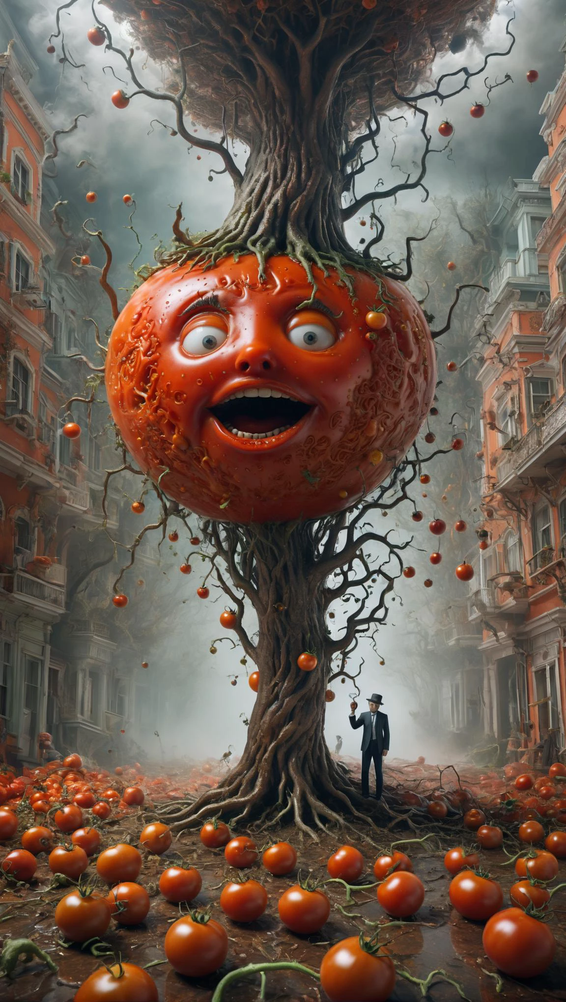 Picture a mind-bending and utterly surreal scene that defies the laws of reality. Let your imagination run wild as you create an artistic tableau that is utterly bizarre and captivating. The elements of this scene are as eclectic as they come:
Imagine a time-traveling, breakdancing tomato as the central figure in this surreal composition.
This unconventional scene takes place in a setting that is equally absurd. It could be an a forest of upside-down trees .
The lighting in this surreal world can be described as fiery, pulsating embers .
The overall atmosphere of this scene is charmingly offbeat .
In this composition, the ordinary gives way to the extraordinary, and the surreal takes center stage. Let your creativity run free as you envision a bizarre, random, and utterly artistic scene that defies the conventional and embraces the wonderfully weird.
(photorealism, photorealistic, detailed faces, intricate details, 8k)
<lora:add-detail-xl:2> <lora:sdxl_offset_example_v10:1> <lora:xl_more_art-full_v1:0.7>