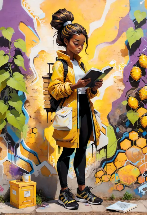 Craft a highly detailed (full body portrait), capturing the essence of a character
Graffiti Art .
Fauvist .
Beekeeper .
Burly .
Malay .
Confident Swagger .
Reading a Book .
Sunlit Vineyard.
Sunrise Glow .
Water Ripple Distortion .
Hair Style: Classic Ponytail .
Hair Color: Ebony Black .
Eye Color: Mysterious Brown .
(Skin Detail: The skin exhibits ultra-detailed features down to the pores, capturing every nuance and texture with precision.)
<lora:add-detail-xl:1> <lora:sdxl_offset_example_v10:1>  <lora:xl_more_art-full_v1:1>