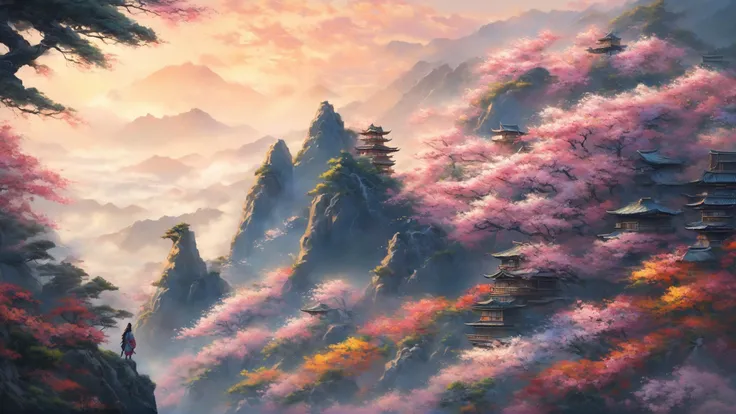 (wide angle:1.4),
(gorgeous black woman,
long braided hair,
large blue eyes, beautiful eyes,
beautiful face, chiseled jaw,
dark skin, muscular body,
traditional japanese clothes,
holding flowers),
standing on a mountain, whole body visible, surrounded by colorful flowers and trees,
masterpiece, very detailed, high quality, realistic,
ribbon,petals,from side, traditional japanese art style,