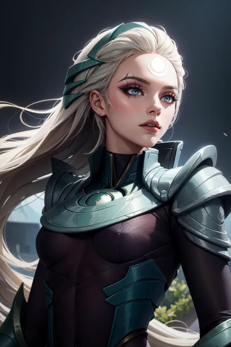 (Masterpiece:1.4), (best quality:1.2), <lora:Diana_LOL-000012:1>, diana \(league of legends\), 1girl, bodysuit, armor, makeup, upper body