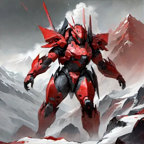 masterpiece, best quality, redice, red glacier, mountain, red theme