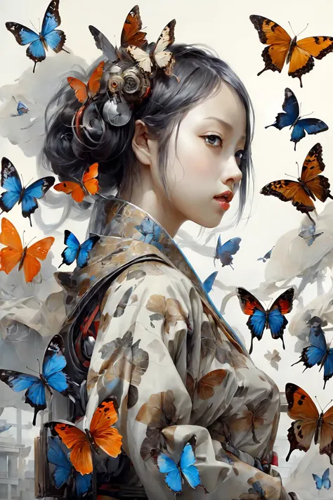 masterpiece, best quality, 1girl,  <lora:kwFemale_Beta40-SDXL_v1:1>, 
Hideyuki Ashizawa, hyperrealistic image depicting a crowded pilgrimage of anthropomorphic biopunk butterflies, bold lines, hyper detailed, cyborg geisha, ghost of the past, present and the future. In a surreal colour world, intricate detail, high detail, artstation trends, sharp focus, studio photography, intricate details, inspiration