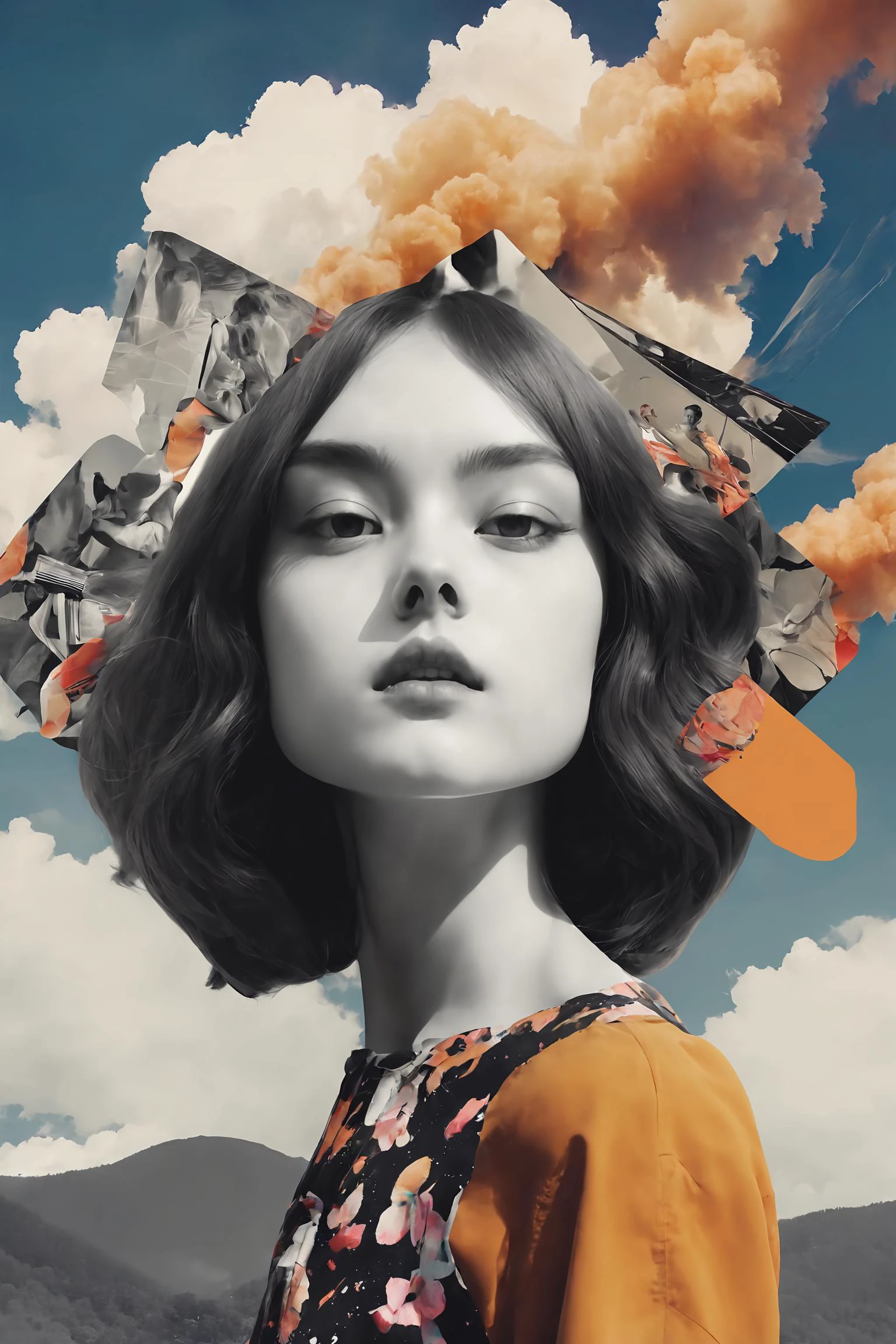 masterpiece, best quality, 1girl, <lora:kwFemale_Beta40-SDXL_v1:1>,
graphic artist's pareidolia photography work,music in her head ,dreamy collages, black mountain college, pop inspo, bold figuration, split toning ,hyper detailed