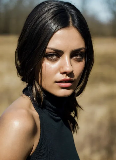 A stunning intricate full color portrait of (sks woman:1), wearing a black turtleneck, epic character composition, by ilya kuvshinov, alessio albi, nina masic, sharp focus, natural lighting, subsurface scattering, f2, 35mm, film grain, <lora:locon_milakunis_v1_from_v1_64_32:1.25>