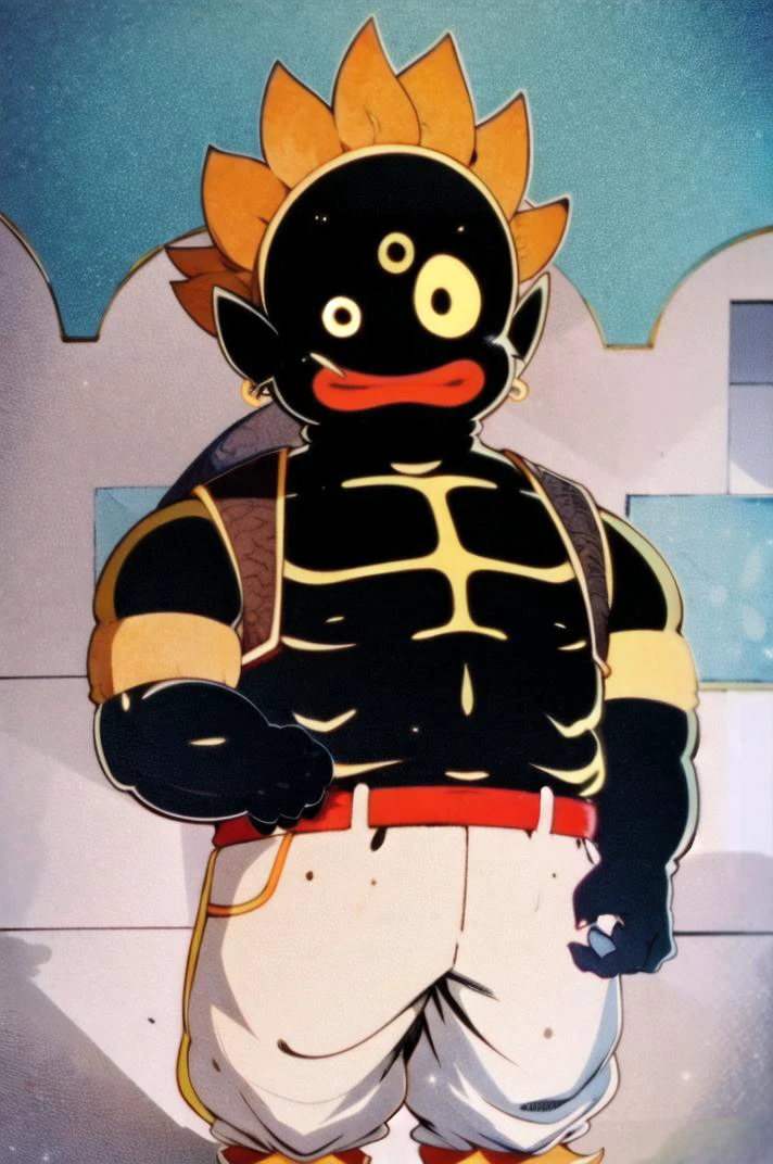 <lora:dead_iside:1.0>, dead_inside, glowing, (vectarart:1.3), , <lora:mrpopo_v0_2:1>, mrpopo, dragon_ball, flat color, solo, masterpiece, best quality, 8k, detailed face, good eyes, yellow_aura, ki, energy, energy ball, cowboy shot, standing, terrable horror, neon, luminous hearts, angry man, 1guy, male, black sclera, red pupil, pink skin, angry, standing, arms down, no shirt, white pants, harem pants, belt, abs, clear face, detailed eyes,villain, high definition,official art, serious expression, monster, creature,