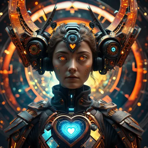 ((best quality)), ((masterpiece)), ((realistic,digital art)), (hyper detailed), DonMCyb3rN3cr0XL female heart techno-witch Celestial Map, Interstellar, Heliocentric, Cosmic Dust}, octane rendering, raytracing, volumetric lighting, Backlit,Rim Lighting, 8K, HDR, <lora:DonMCyb3rN3cr0XL-000014:0.7>
