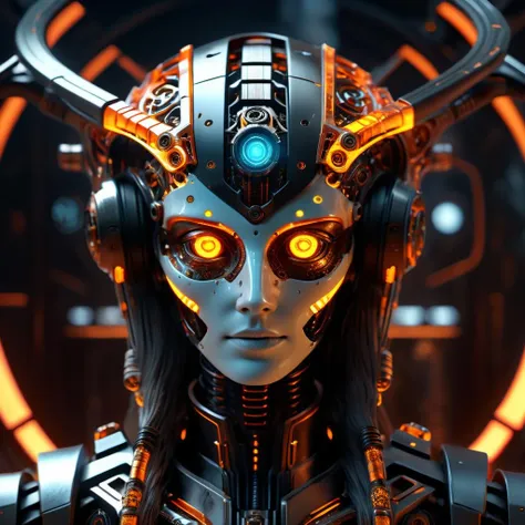 A close up of a robot with headphones on and glowing eyes - SeaArt AI