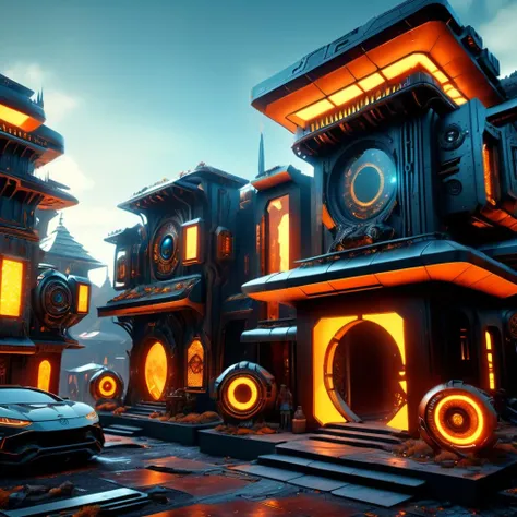 ((best quality)), ((masterpiece)), ((realistic,digital art)), (hyper detailed), DonMCyb3rN3cr0XL Village, octane rendering, raytracing, volumetric lighting, Backlit,Rim Lighting, 8K, HDR, <lora:DonMCyb3rN3cr0XL-000009:0.9>