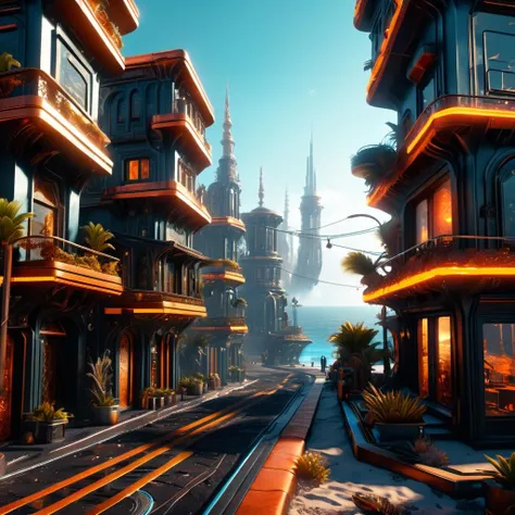 ((best quality)), ((masterpiece)), ((realistic,digital art)), (hyper detailed), DonMCyb3rN3cr0XL Coastal Town, octane rendering, raytracing, volumetric lighting, Backlit,Rim Lighting, 8K, HDR, <lora:DonMCyb3rN3cr0XL-000009:0.9>