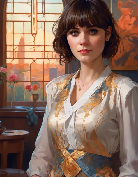 (ohwx woman)  <lora:zooey_lora_sdxl_v1-000008:1> , highly detailed, digital painting, artstation, standing, facing camera, concept art, smooth, sharp focus, illustration, art by artgerm and alphonse mucha, high definition digital art, dramatic lighting, fractal webs in the background, in the style of ilya kuvshinov and Ross tran