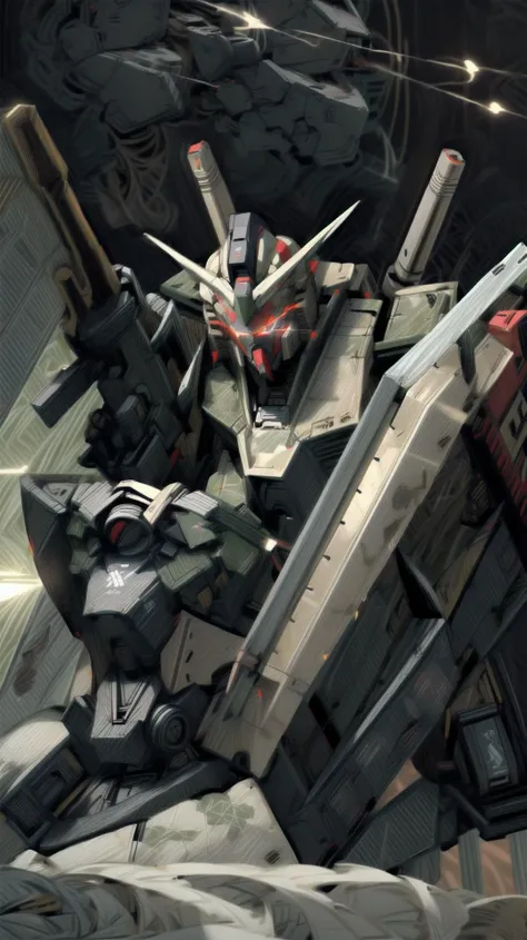 ((masterpiece)), MRS, heavy mech with massive and strong design, red glowing eye, highly detailed, heroic parts:0.5 , military parts, dynamic pose, highly detailed, full armor, <lora:srd_v2_5:0.8>, v-fin, <lora:add_detail:1.0>, <lora:Helltaker:0.45>, weathered, dark green, camo pattern,