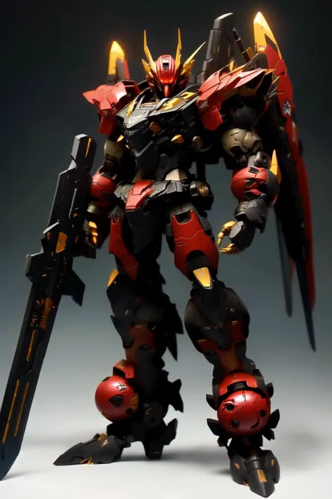 ((masterpiece)),(BRS:1.3), a (((mecha))) with sleek and menacing design, glowing eyes, full body, highly detailed, (heroic parts), (military parts), mechanical parts, robot joints, holding weapons, <lora:srd_v3_5d:0.8>