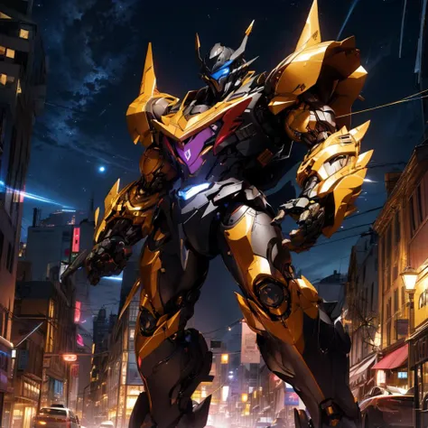 <lora:srd_v1_5:0.8>,SRS,colorful,a robot, best quality,highly detailed, ultra-detailed, masterpiece, 8k wallpaper,blue eyes, absurdres, highres, super fine illustration, absurdres, solo, game cg, lord,at night, (blacklight:1), (detailed beautiful face and eyes:1.0), command spell,mask,mechanical parts, robot joints, full armor,mecha,mecha design by Armored Core,CR1.2 , <lora:A-RandomSuper[mecha musume,mechanical parts,super robot joints,headgear,full armor]:0.4>, <lyco:GoodHands-beta2:1>,holding gun, <lora:mecha_offset:0.4> ,