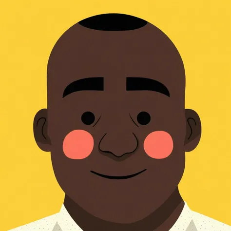 mpzthzz, solo, 1boy, male focus, simple background, blush stickers, portrait, dark skin, yellow background, black eyes, looking at viewer, dark-skinned male, closed mouth, shirt, memphis corporate design, flat art, flat coloring, simple, vector art, corporate art, cel shading, cel shaded, score_9, score_8_up