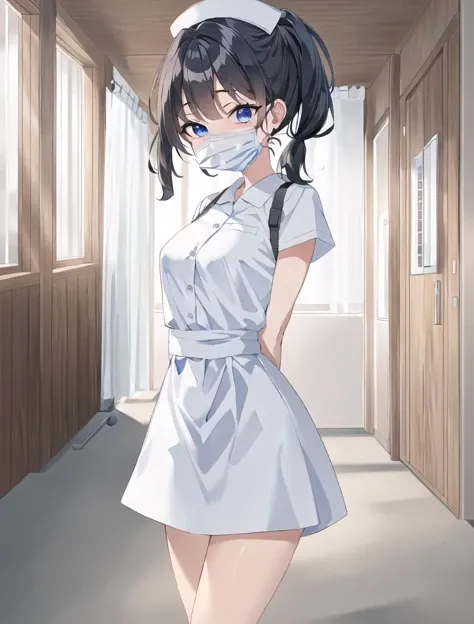 ((masterpiece, best quality, high quality)),1girl, (lower body, hospital), <lora:Old_nurse_3dg:0.5> (nurse_uniform_big, mask, nurse cap, mouth mask, nurse, surgical mask, elbow gloves), <lora:Kaede Sakata:0.7> (1girl, 3dcg 07, black hair, blue eyes, curtained hair, kaede sakata, low twintails, medium breasts, parted bangs, ponytail, short hair, solo, twintails),
