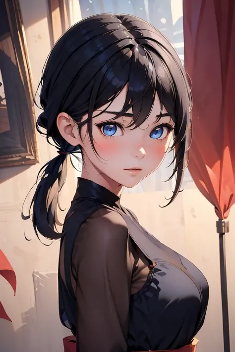 one woman、14 talents、cozy turtleneck sweater、Upper body angle、Very cute、Perfect good looks、Braid、ash gray hair:1.5、glare of the sun、Depth of object being written、blurred background、particles of light、Strange wind、Highest image quality、highest quality、ultra high resolution、master piece