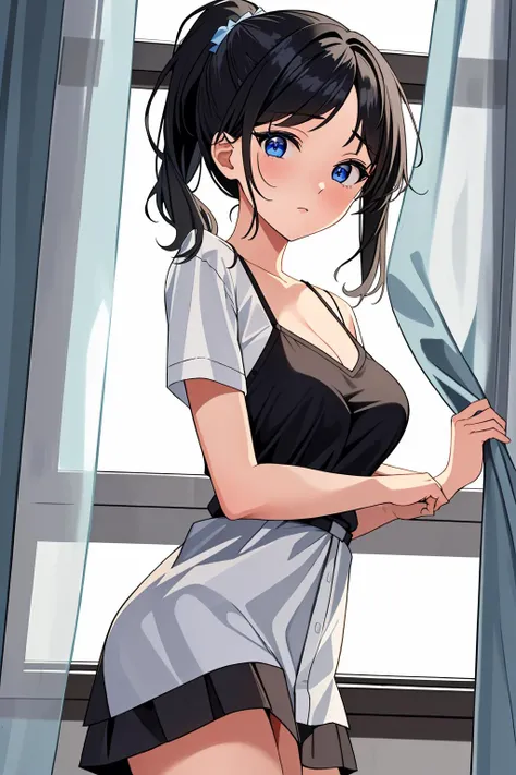 nsfw, beautiful, sheer, bra, nipple out, extra large t-shirt, royal daughter, black hair, show off, love live!, masterpiece, raw photo, best quality, 8k, 2d, animated gif, in heat, "! !" saying, pleasure and sloppy face, tears, professional light, bed, POV staring at each other, face up, camel toe