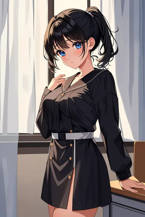 ((masterpiece, best quality, high quality)),1girl, (hospital), <lora:infirmary_v0.1:0.5> infirmary, <lora:Kaede Sakata:0.7> (1girl, 3dcg 07, black hair, blue eyes, curtained hair, kaede sakata, low twintails, medium breasts, parted bangs, ponytail, short hair, solo, twintails),