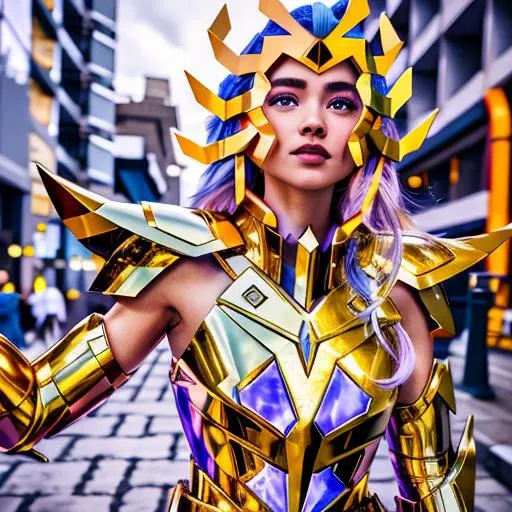RAW picture dynamic pose of defmas4 <lora:defmas4:0.85> golden armor, skirt, masterpiece, best quality, 1girl, (colorful),(delicate eyes and face), volumetric light, ray tracing, bust shot ,extremely detailed CG unity 8k wallpaper,solo,smile,(intricate skirt:0.6) , sky, cloudy_sky, moonlight, moon, night, (dark theme:1.3), light, fantasy, windy, magic sparks, dark castle,blue hair with a blue cape, (high detailed skin:1.2)