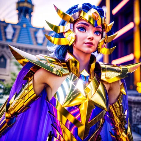 RAW picture dynamic pose of defmas4 <lora:defmas4:0.85> golden armor, skirt, masterpiece, best quality, 1girl, (colorful),(delicate eyes and face), volumetric light, ray tracing, bust shot ,extremely detailed CG unity 8k wallpaper,solo,smile,(intricate skirt:0.6) ,  sky, cloudy_sky, moonlight, moon, night, (dark theme:1.3), light, fantasy, windy, magic sparks, dark castle,blue hair with a blue cape, (high detailed skin:1.2)  <lora:more_details:1>