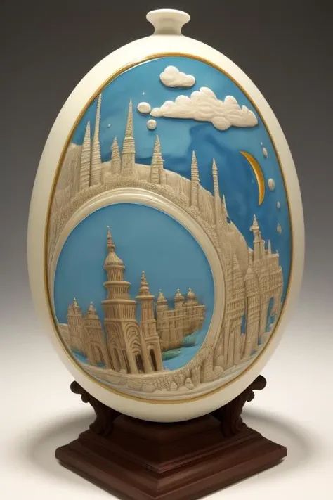 "The Midjourney Multiverse" highly detailed carving on "southern ice" porcelain, partially glazed, woodfired, art gallery