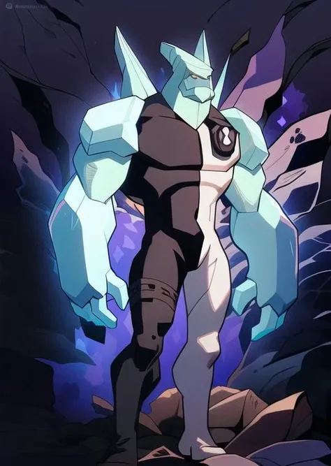 Quantum-Deathclaw, good looking, ((Radioactive)) (blue glow) male, anthro, shorts, ultradetailed, muscular, solo, bareness, rippling muscles, muscles, simple background, white background, tail, (((cap))), (((obscured eyes))), smile, sleeveless shirt, two-tone fur, sharp teeth, casual,