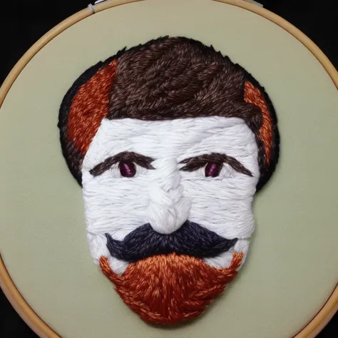 mustache man bust, embroidery by embarg