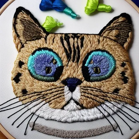 cute cat, big eyes, embroidery by embarg