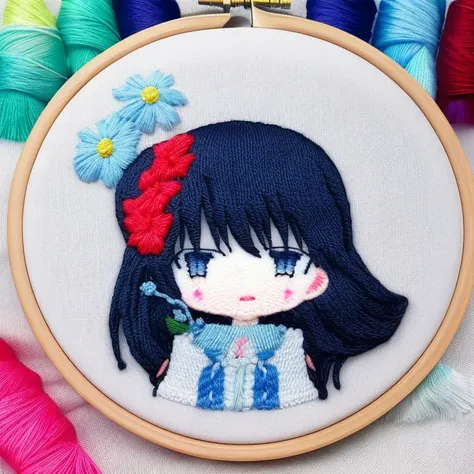 cute anime  girl,  embroidery by embarg