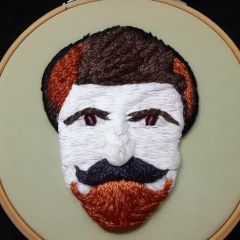 mustache man bust, embroidery by embarg