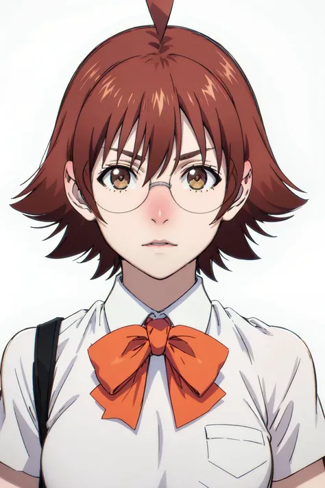 masterpiece, detailed, best quality, HD, UHD, best quality, highres, portrait, close-up, simple background,
mira_yoo, short hair, brown eyes, brown hair, 1girl, solo, skirt, shirt, bow, school uniform, white shirt, ahoge, short sleeves, pleated skirt, glasses, bowtie, green skirt, Walking with a spring in the step,
<lora:mira_yoo:0.85>