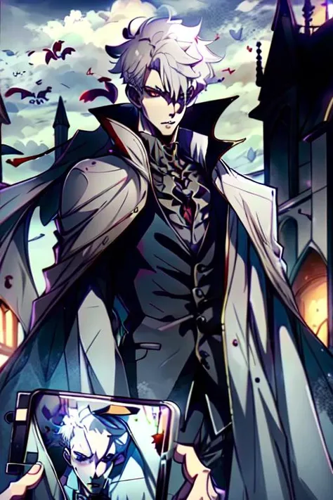 (1boy:1.3), <lora:LuGuang:0.8>, male, mature male, white hair, grey eyes,
male focus, pov, hearts, sole male,
vampire, eerie, castle, suit, cape, fangs, <lora:Vampires:1>, Vampires of Doom, sexy,
photorealistic,High Resolution,8k,sharp focus,depth of field, ((masterpiece)),((best quality:1.2)), <lora:add_detail:0.5>,