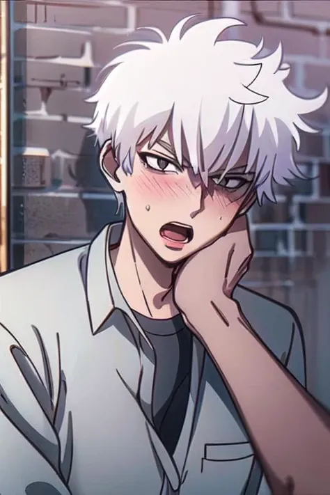 1boy, <lora:LuGuang:0.8>, male, white hair, grey eyes,
male focus, pov, serious, hearts, sole male,
yaoi, blushing, flushed face, toned boy, looking up at viewer
photorealistic,High Resolution,8k,sharp focus,depth of field, ((masterpiece)),((best quality:1.2)), <lora:add_detail:0.5>,
