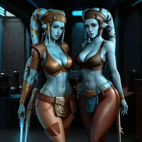 8k, 4k, (highres:1.1), best quality, (masterpiece:1.3),twi'lek, (ultra realistic:1.1)aayla secura wearing a skimpy outfit and a leather headpiece, blue skin <lora:aaylaSecura_v01:0.8> ,toned abs