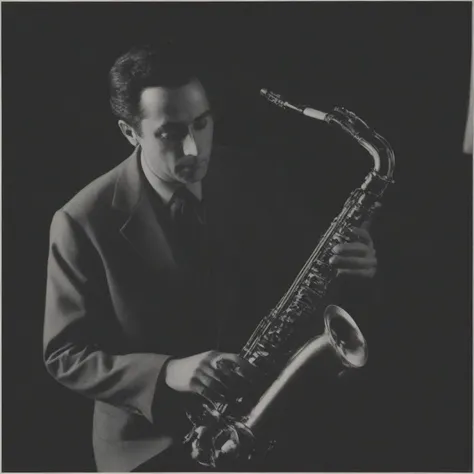 <lora:SDXL_Man_Ray_Style_Sa_May_V4:1> a man play jazz