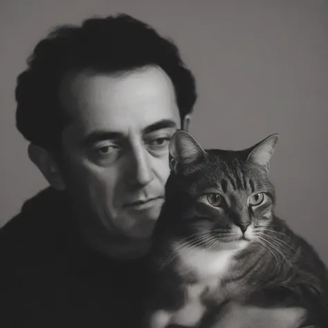 <lora:SDXL_Man_Ray_Style_Sa_May_V4:1> a man with cat