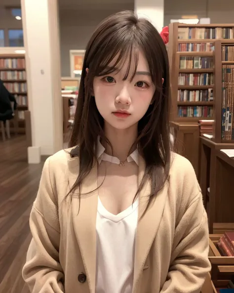 (RAW photo, best quality, masterpiece:1.2),ultra-detailed,perfect detail,(realistic, photorealistic:1.3),
(absurdres, highres:1.1), (1girl:1.4),
(library), indoors,
BREAK
shiny skin,portrait, small breasts, coat, long sleeves,
solo, (straight-on:1.2),(upper body), looking at viewer, (slim arms:0), arms at side, standing,
close shot,
<lora:}+N8N8[PV3:0.70>