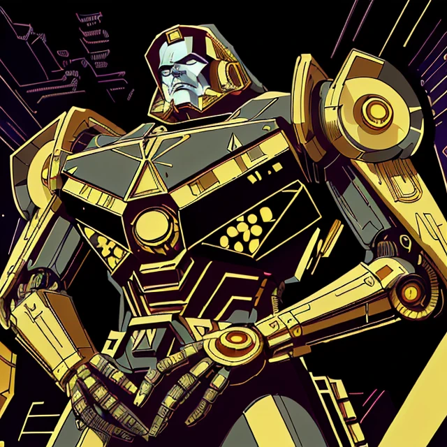 60s scifi ink comic by Jack Kirby, A complex machine, <lora:LuxTech:0.8> luxtech, luxurious, gold, cyberpunk