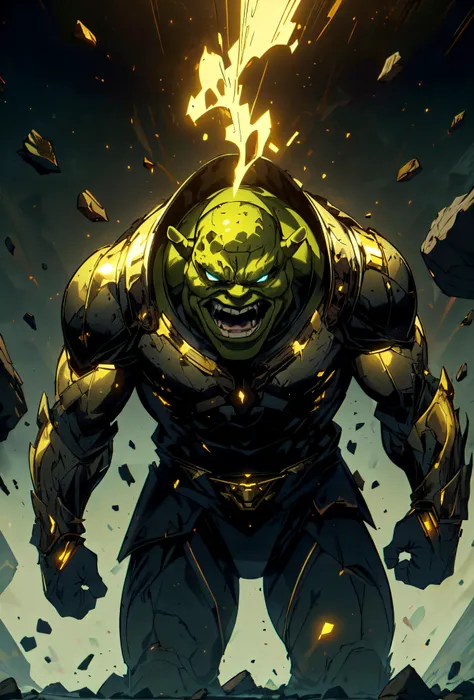 <lora:add_detail:0.6> <lora:LuxTech-20:0.7> luxtech, (masterpiece, best quality, realistic, detailed, crisp:1.2), <lora:ShrekDoguVersion2:0.6> closeup, god mode, (shrex, muscular, angry), screaming, gold and black armor, debris, green, glowing, aura, <lora:r1ge - AnimeRage:0.5> r1ge,