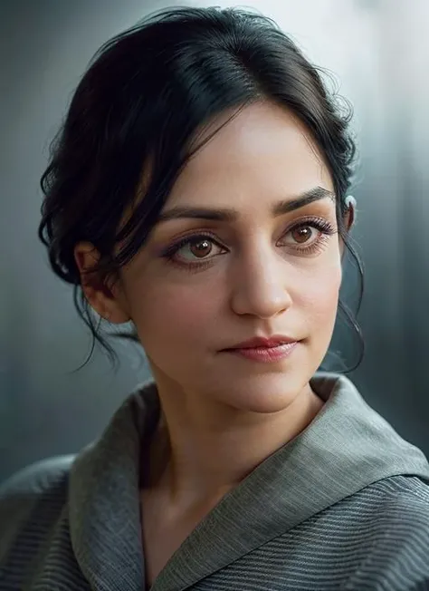 portrait of skswoman, thirsty , wearing pajamas , with Ponytail , background slums, epic (photo, studio lighting, hard light, sony a7, 50 mm, matte skin, pores, colors, hyperdetailed, hyperrealistic), <lyco:Archie Panjabi:1.1>