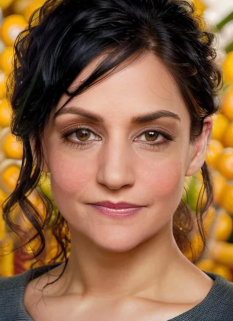 portrait of skswoman, thirsty , wearing business attire , with Curtain bangs , background corn maze, epic (photo, studio lighting, hard light, sony a7, 50 mm, matte skin, pores, colors, hyperdetailed, hyperrealistic), <lyco:Archie Panjabi:1.1>