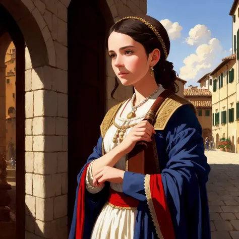 peasant,feudal,italy,italy City-states,Florence,Venice,Rome,Milan,Genoa,Naples,Pisa,Bologna,Siena,Verona,ruins,europe, italian medieval clothes,mediterranean,modelshoot style, (extremely detailed CG unity 8k wallpaper), full shot body photo of the most beautiful artwork in the world, medieval, professional majestic oil painting by Ed Blinkey, Atey Ghailan, Studio Ghibli, by Jeremy Mann, Greg Manchess, Antonio Moro, trending on ArtStation, trending on CGSociety, Intricate, High Detail, Sharp focus, dramatic, photorealistic painting art by midjourney and greg rutkowski