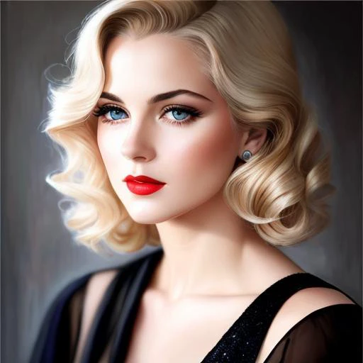 beautiful blonde woman , 1930s clothes, noir movie, noir style, noir color palette, beautiful masterpice artwork, photorealistic painting art, High Detail, Sharp focus, dramatic, professional majestic oil painting, full shot body photo of the most beautiful artwork in the world, modelshoot style, sharp image